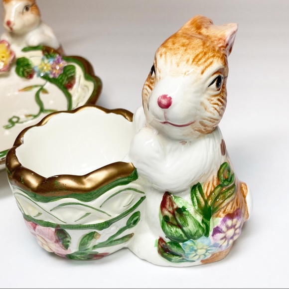 Vintage Easter Bunny Egg Cup and Plate Ceramic Set Of 2 - Picture 10 of 16